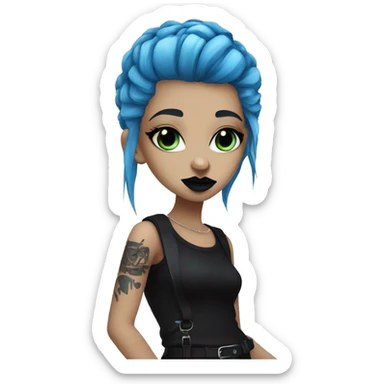 punk girl blue hair black lipstick blue eyes dark clothes sticker