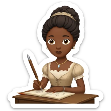 Jane austin writing with a quill in hand, make her black sticker