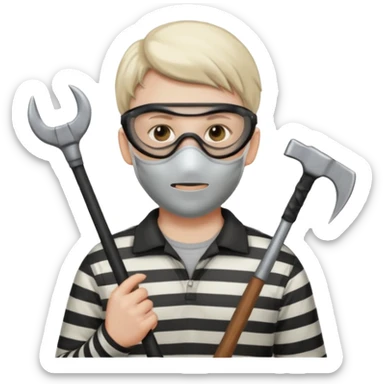 Thief with mask,crowbar and striped shirt sticker