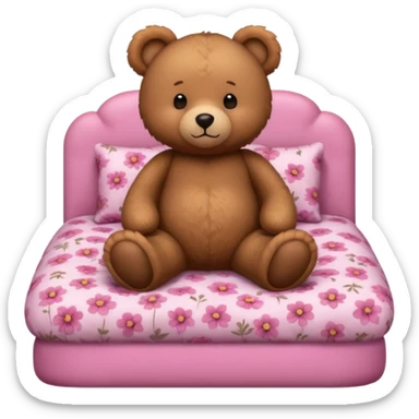 Brown Teddy bear in pink bed sticker