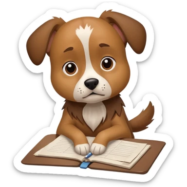 dog sitting next to torn homework, guilty look sticker