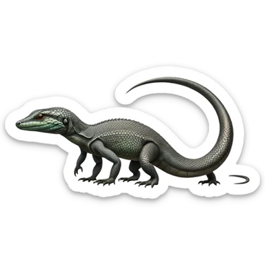 cinematic-monitor-lizard-realistic-full-body-standing-emoji,-long-powerful-tail-dragging-slightly-behind,-sleek-scaled-body-textured-with-rich-patterns,-head-tilted-dramatically,-dark-intense-eyes-observing-its-surroundings,-simplified-yet-realistic-focused-features,-highly-detailed,-glowing-with-an-almost-sarcastic-glow sticker