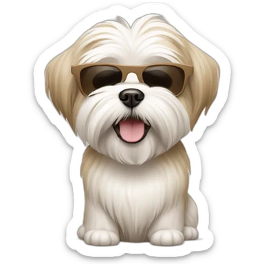 Maltese shiz tzu happy dog beige and white, wearing sunglasses sticker