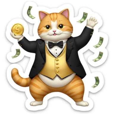 Fat cat dancing and throwing money sticker