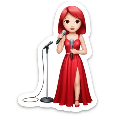 Девушка одета в дорогое платье , стоит на сцене. Рядом микрофон, свет софитов, много камер sticker