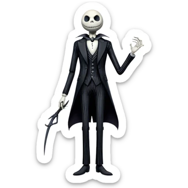 Full body view Cinematic 3D ultra realistic 32K HD image of Jack skellington, stunning detail as though captured in a timeless photograph, rich textures, visually rich, so lifelike that it feels like it could leap off the page at any moment sticker