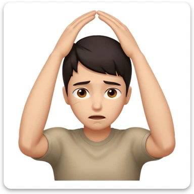 verzweifelte Person, ausdrucksstarkes Gesicht, Hände am Kopf, Emotion: Verzweiflung, neutraler Hintergrund sticker