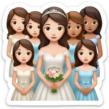 Brunette bride with 5 bridesmaids with different hair colors and skin tones sticker