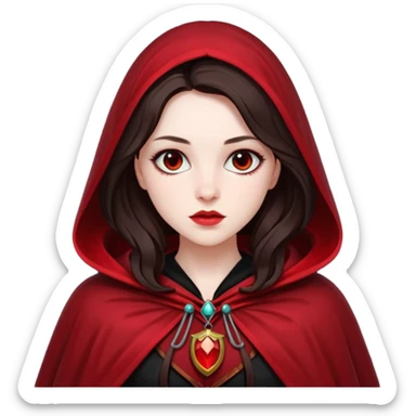 Persephone, Death Goddess from Rome Mythology with long dark brown hair, black and red outfit sticker