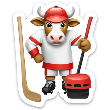 cow playing hockey sticker