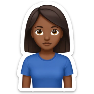  Una donna con una maglietta a mezze maniche blu scuro, i capelli lisci,lunghi,castani scuro e gli  occhi marroni sticker