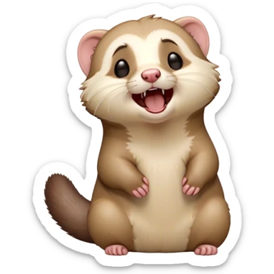 Cinematic Cute Yawning Ferret Portrait Emoji, Head tilted slightly with an exaggerated, wide-open yawn, showcasing a long, flexible body with a plush coat in soft brown and cream, droopy, drowsy eyes, and a relaxed expression, Simplified yet irresistibly endearing features, highly detailed, glowing with a soft, cozy natural glow, high shine, relaxed yet expressive, stylized with a dash of whimsical charm, soft glowing outline, capturing the essence of a sleepy yet affectionate ferret that seems ready to curl up for a nap! sticker