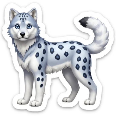 Realistic lanky natural feral beautiful pretty "Schnolf"-"TaniDaReal"-Husky-Snow-leopard-wolf-Jaguar-hybrid-fusion-animal-creature, full body, with whiskers, thick long fluffy puffy limp feline tail sticker