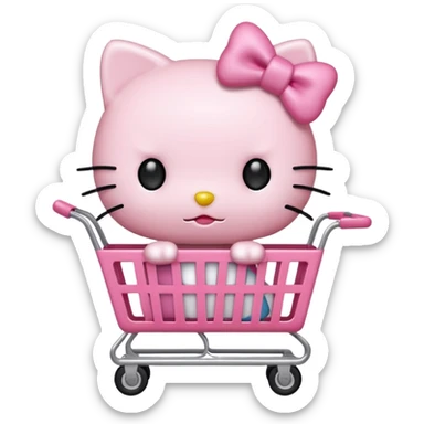 Hello kitty grocery shopping pushing a pink shopping cart sticker