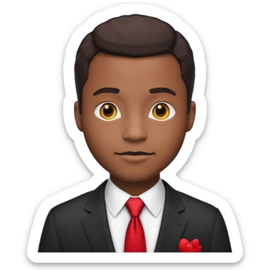 African American man in a formal suit with a red tie, official look, emoji style sticker