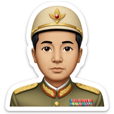 ​Cinematic Realistic Portrait of Sukarno, depicted in a lifelike, realistic style based on his iconic portrait, showcasing his thoughtful, charismatic expression in period attire, rendered with detailed textures and warm, evocative lighting that captures his pioneering spirit and national pride, sticker