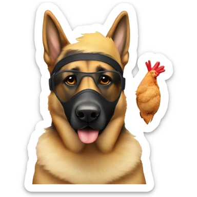 German shepherd wearing a mask taking chicken’s temperature  sticker