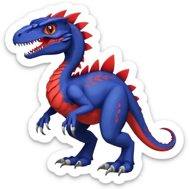  Cool Edgy dark-blue Digimon-Fakemon-Velociraptor-Dragon with red belly full body sticker