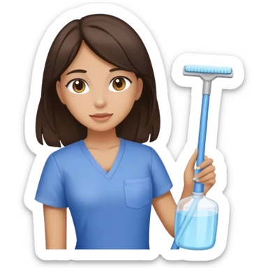Brunette e girl cleaning for hospital sticker