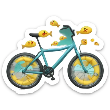 bike with flippers swimming in a lake sticker