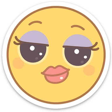 sassy yellow emoji face with long curled eyelashes, thick glossy lips, smirking expression, dramatic eyeshadow, side-eye look, bratty attitude, kawaii style sticker