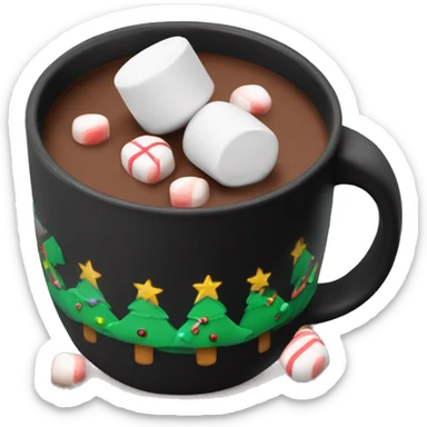 christmas black colour cup with hot chocolate and marshmallows with more Christmas details in the cup sticker