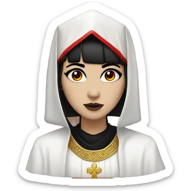 white emo girl with black hair, red eyes, dressed as a priest with flowing robes, wearing a pharaoh headdress in black and red sticker