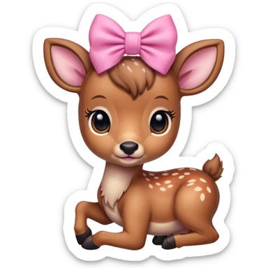 Baby deer either pink bow sticker