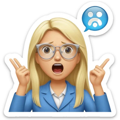 blonde girl with long hair, white glasses, shouting bad words sticker