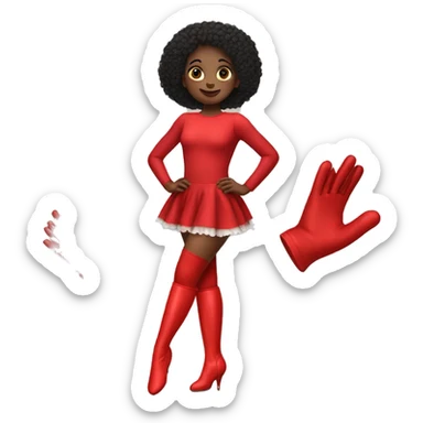 a girl with red thighleg leotard, red elbow gloves and red thigh high boots sticker