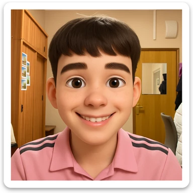 this image in 3d-emoji style, with a smile and a slimmer face sticker