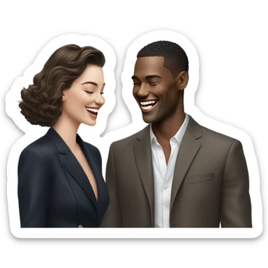 Hyper Realistic beautiful dior model laughing with a handsome male model  sticker