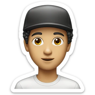 Young, white, journalist with cap that says press, Black hair  sticker