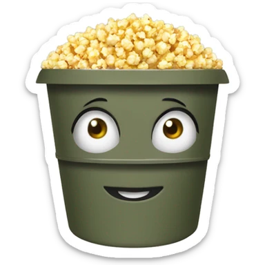Humanized popcorn bucket in military gear sticker