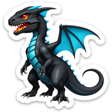 Shiny Black Gothic Futuristic Spooky Evil Exotic Colorful Dark Duskull-Salandit-Charizard-Charmeleon-Fakémon-hybrid-creature (full body)  sticker
