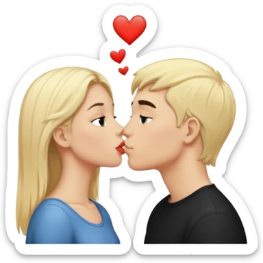 white boy with blonde hair kissing white girl with black hair sticker