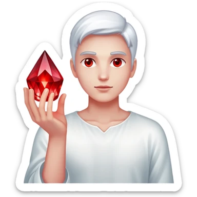 Pov white tone skin hand holding a red glowing crystal refracting light sticker