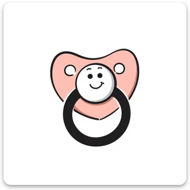 a baby pacifier with a ring and shield, in pastel colors dd9fb0, ffc6d3, a3bfc9, c4bee2, f1b091, detailed hand-drawn doodle style sticker