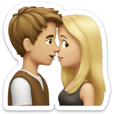 A Boy with brown hair kissing a girl with blonde hair sticker