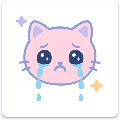 Make the sad cat emoji crying with big kawaii tears, pastel colors, with background, in the kawaii style. sticker