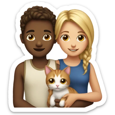 Girl with a boy holding a kitty sticker