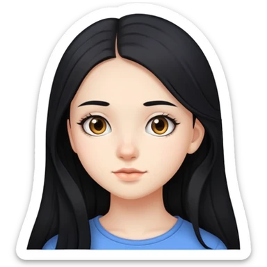 young girl, 18 years old, 1,7 m tall, 57 kg, long black hair sticker