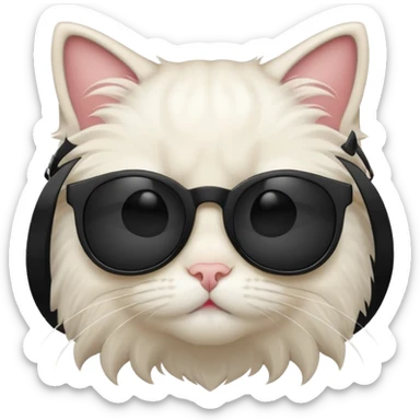 white long-haired cat face wearing black sunglasses, clean modern emoji style sticker