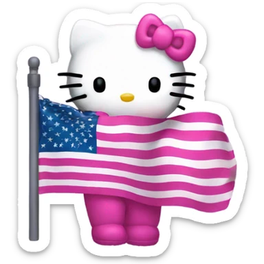 Hello Kitty pink holding usa flag sticker