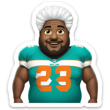 fat man wearing dolphins jersey next to little man  sticker