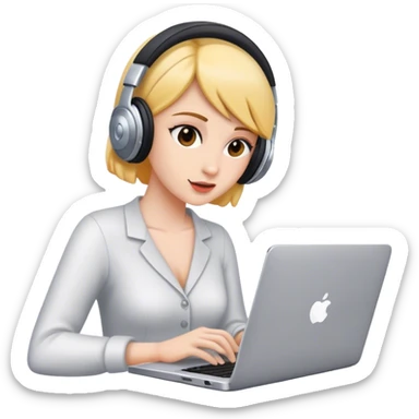 a woman working with laptop listening to music sticker