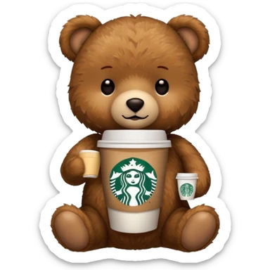teddy bear with one cup of starbucks coffee sticker
