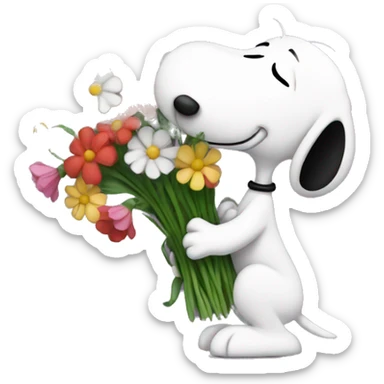 snoopy kissing flowers sticker