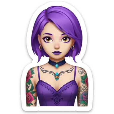 women with tatoos and hightlight that tatoos with purple hair different color dresses sticker