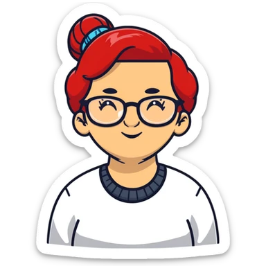 Old lady with ted hair in a bun with glasses  sticker